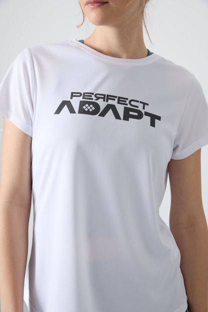 White Polyester Breathable Textured Thin Flexible Standard Fit Performance Women's T-Shirt - 97283
