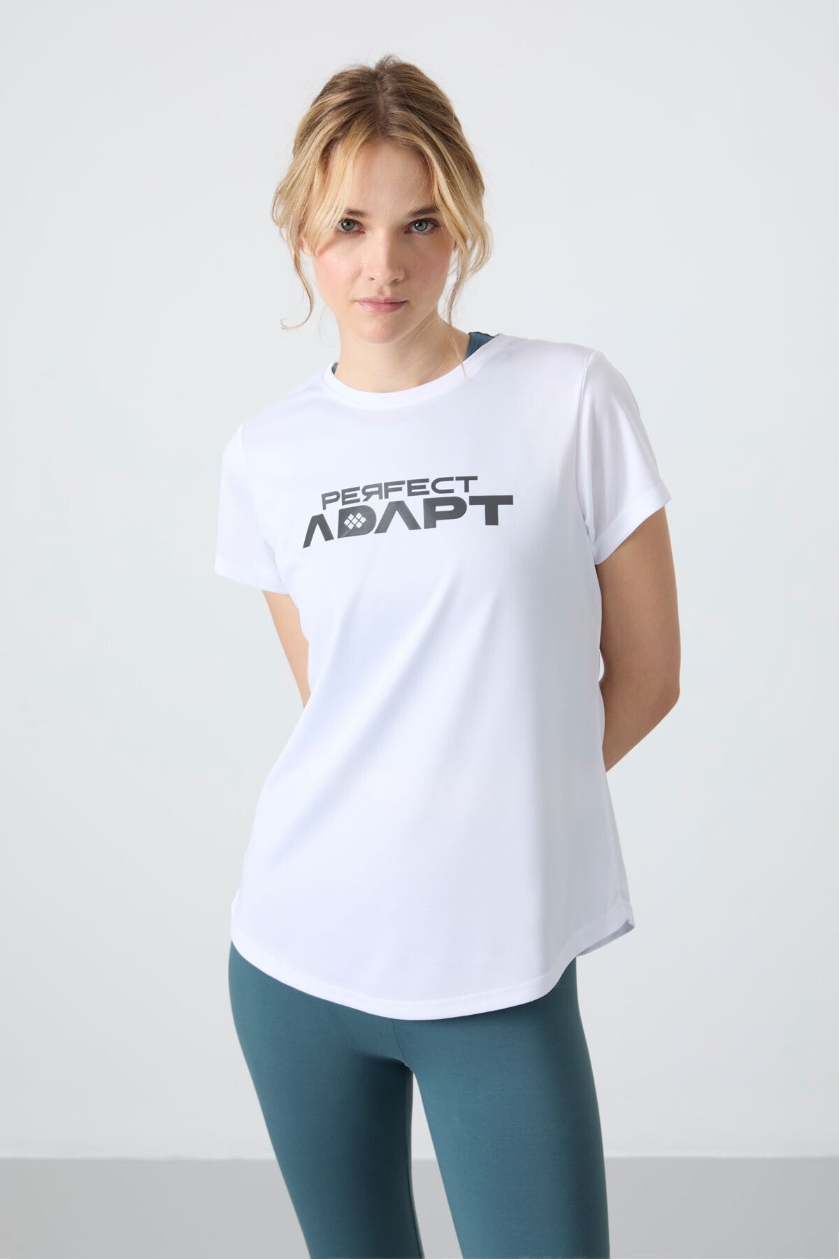 White Polyester Breathable Textured Thin Flexible Standard Fit Performance Women's T-Shirt - 97283