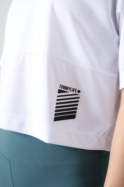 White Polyester Breathable Textured Thin Flexible Oversize Fit Performance Women's T-Shirt - 97284