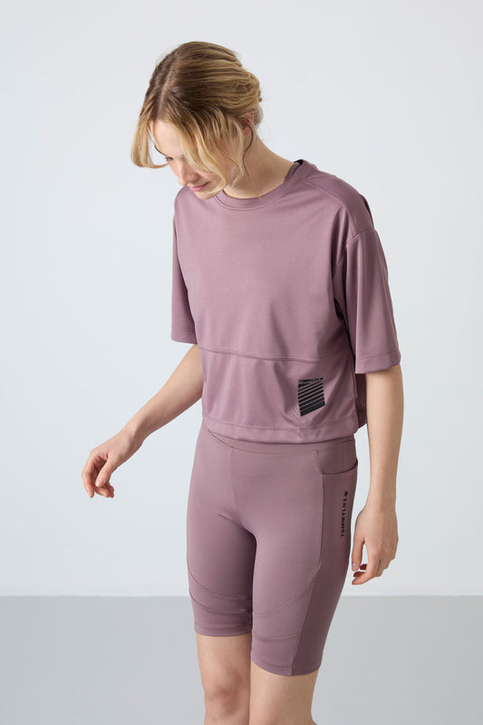 Dried Rose Polyester Breathable Textured Thin Flexible Oversize Fit Performance Women's T-Shirt - 97284