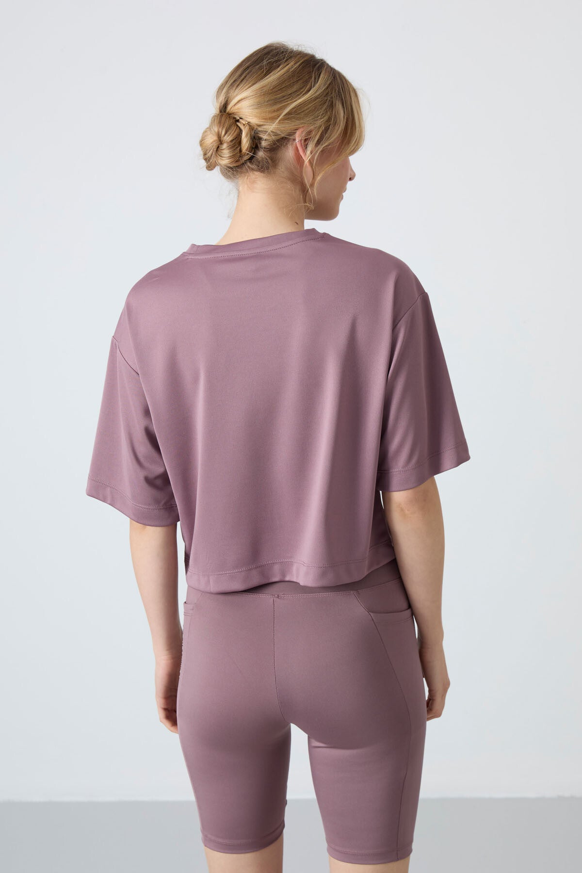 Dried Rose Polyester Breathable Textured Thin Flexible Oversize Fit Performance Women's T-Shirt - 97284