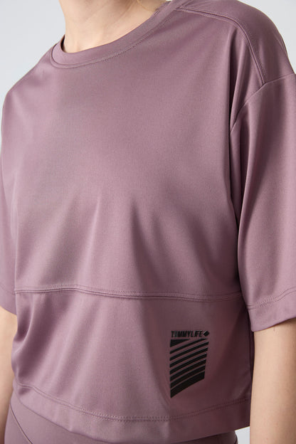 Dried Rose Polyester Breathable Textured Thin Flexible Oversize Fit Performance Women's T-Shirt - 97284