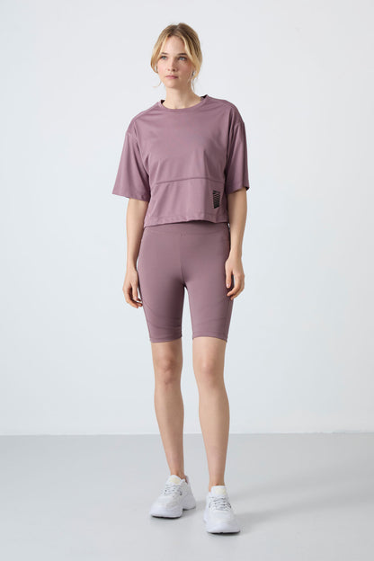 Dried Rose Polyester Breathable Textured Thin Flexible Oversize Fit Performance Women's T-Shirt - 97284