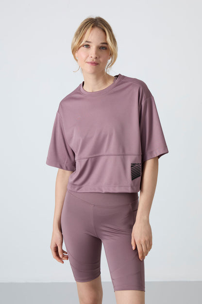 Dried Rose Polyester Breathable Textured Thin Flexible Oversize Fit Performance Women's T-Shirt - 97284