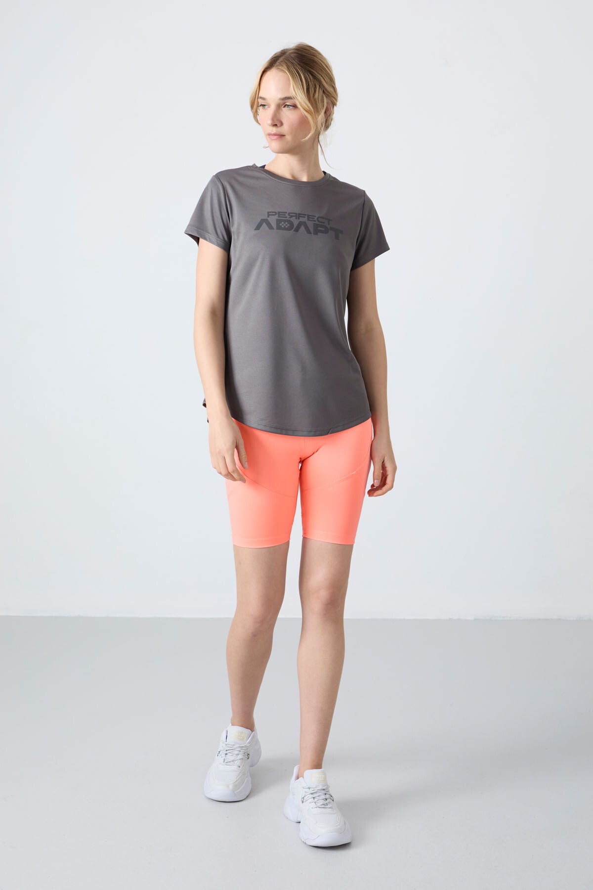 Dark Grey Polyester Breathable Textured Thin Flexible Standard Fit Performance Women's T-Shirt - 97283