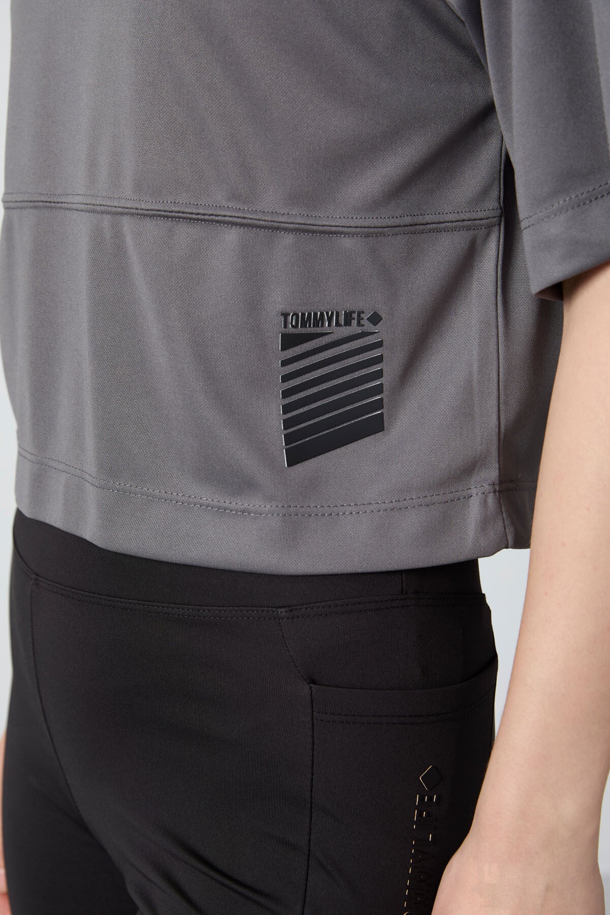 Dark Grey Polyester Breathable Textured Thin Flexible Oversize Fit Performance Women's T-Shirt - 97284