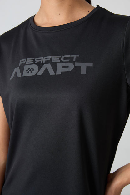 Black Polyester Breathable Textured Thin Flexible Standard Fit Performance Women's T-Shirt - 97283