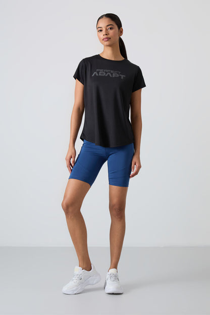 Black Polyester Breathable Textured Thin Flexible Standard Fit Performance Women's T-Shirt - 97283