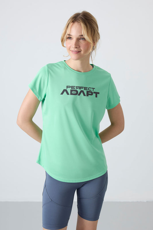 Forest Green Polyester Breathable Textured Thin Flexible Standard Fit Performance Women's T-Shirt - 97283