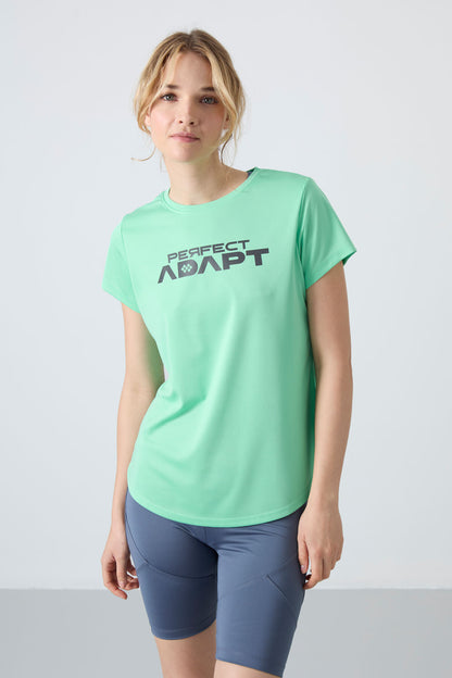 Forest Green Polyester Breathable Textured Thin Flexible Standard Fit Performance Women's T-Shirt - 97283