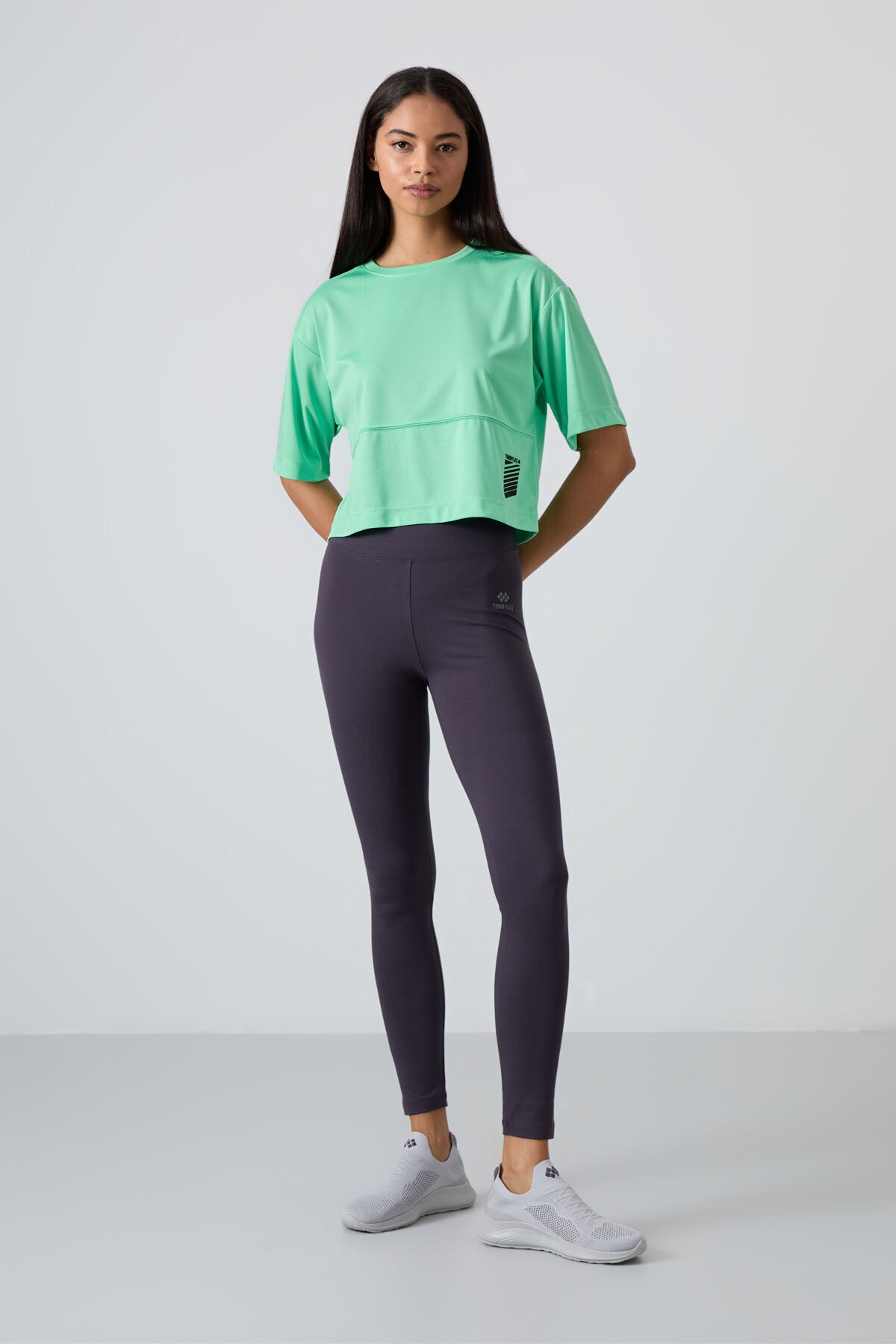 Mint Green Polyester Breathable Textured Thin Flexible Oversize Fit Performance Women's T-Shirt - 97284