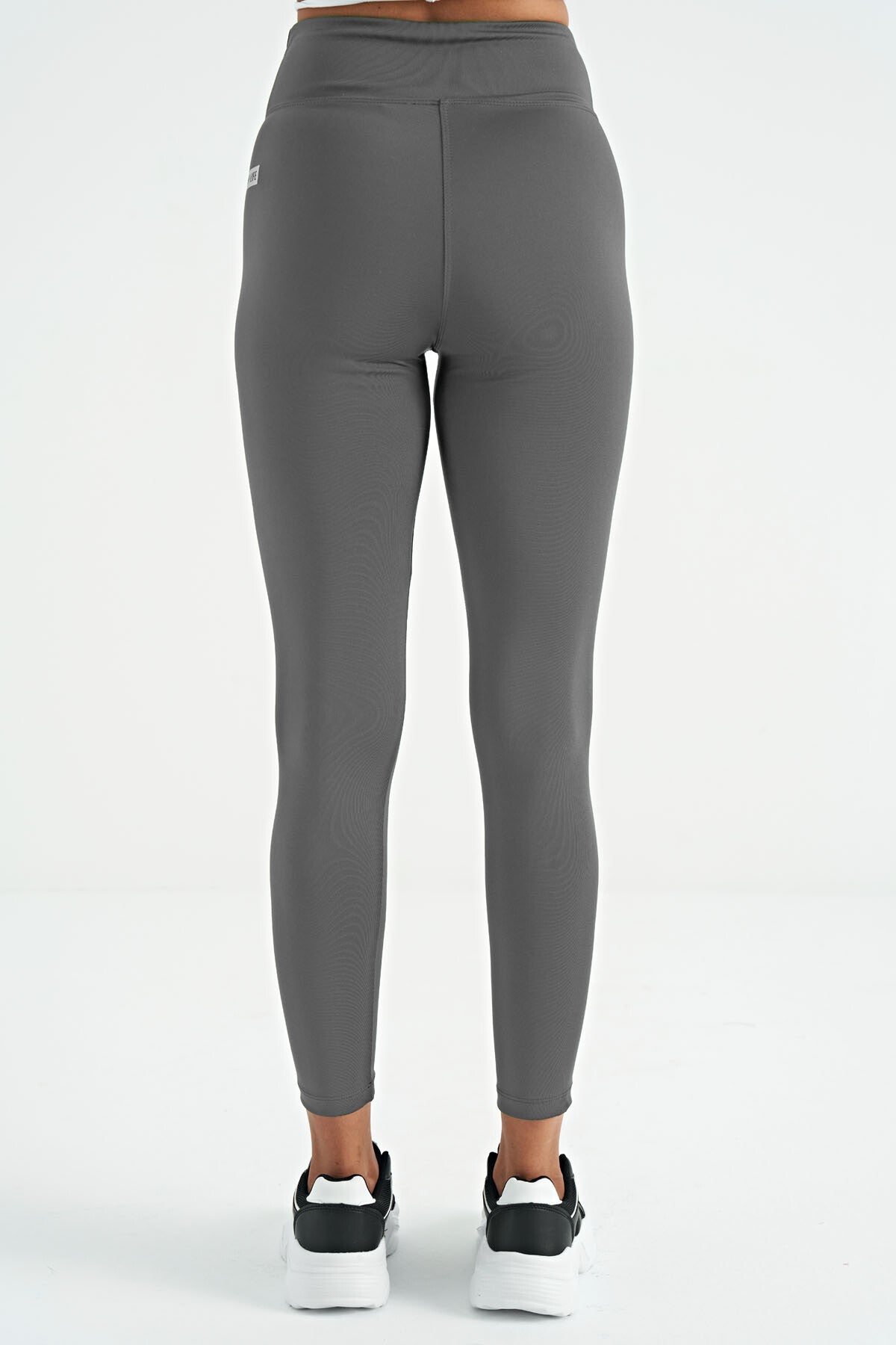 Dark Grey Logo Print Detailed High Waist Scuba Fabric Slim Fit Women's Tights - 94627