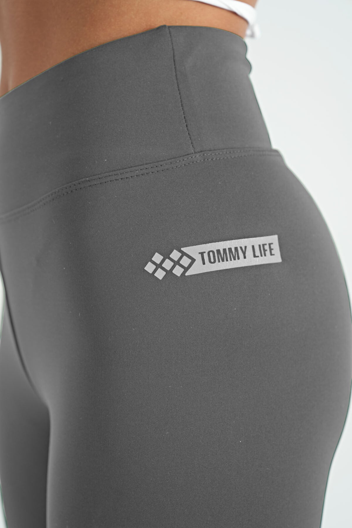 Dark Grey Logo Print Detailed High Waist Scuba Fabric Slim Fit Women's Tights - 94627
