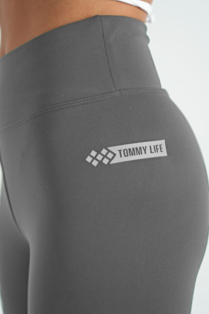 Dark Grey Logo Print Detailed High Waist Scuba Fabric Slim Fit Women's Tights - 94627