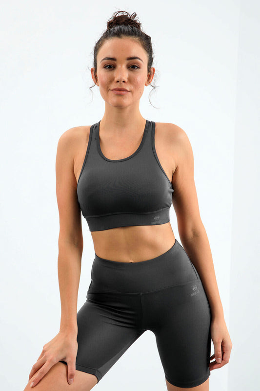 Dark Grey High Waist Wrap-up Slim Fit Bustier Biker Women's Tights Set - 95303