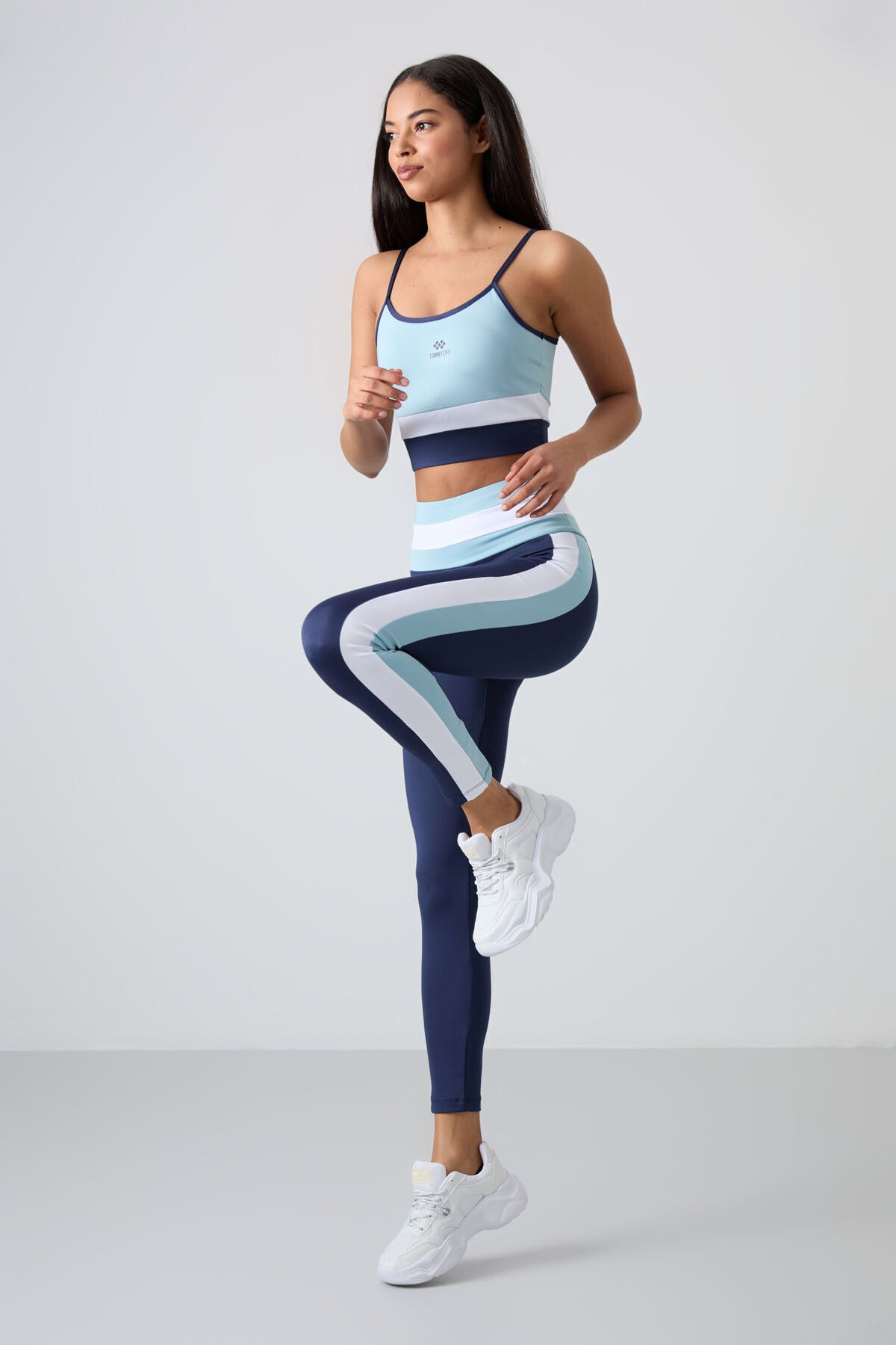 Light Blue Polyester Flexible Standard Fit Performance Women's Tights Set - 95335