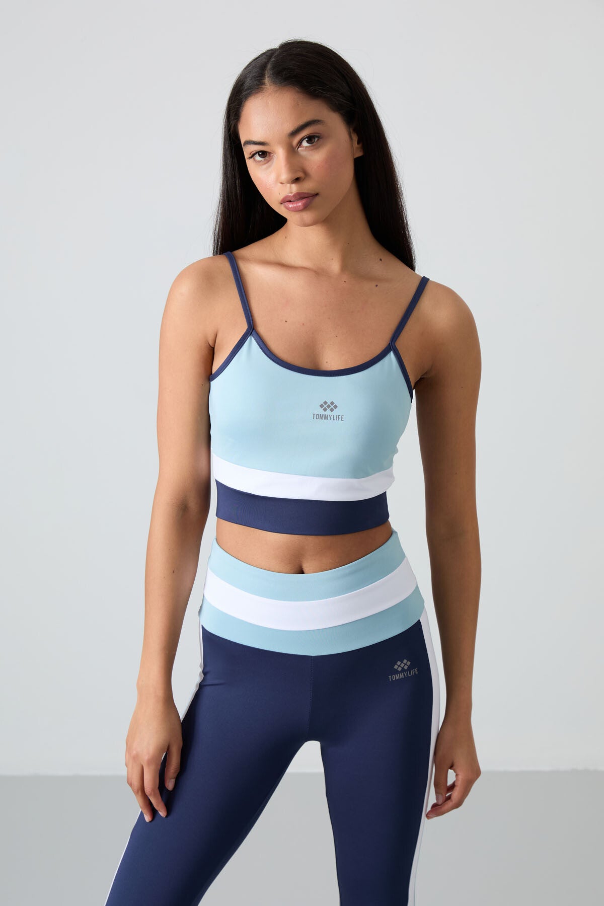 Light Blue Polyester Flexible Standard Fit Performance Women's Tights Set - 95335
