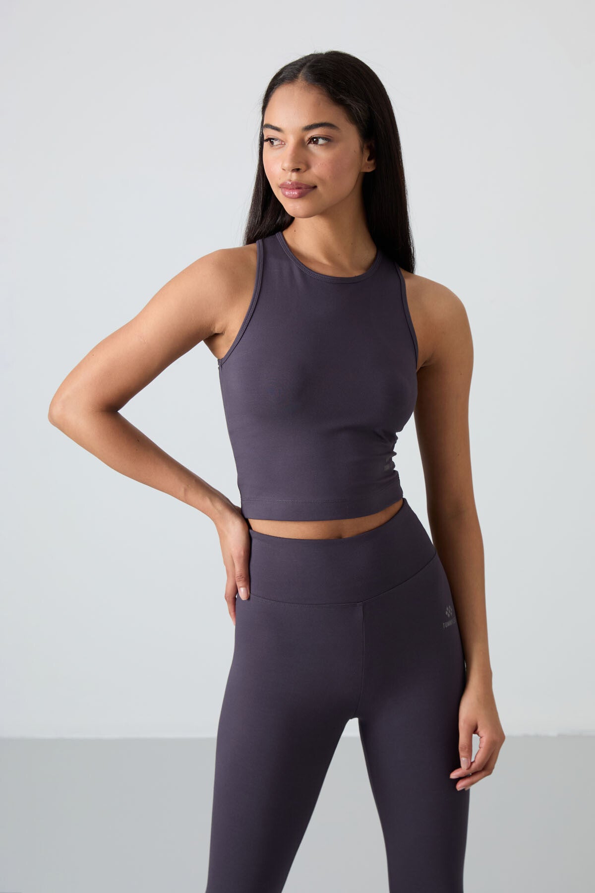 Anthracite high waist capri-crop singlet slim fit women's tights set - 95284