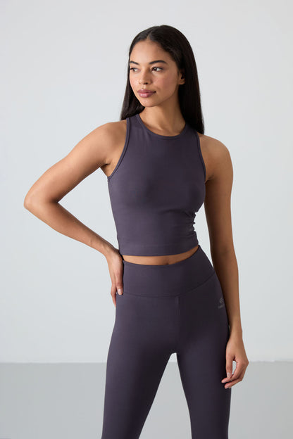 Anthracite high waist capri-crop singlet slim fit women's tights set - 95284