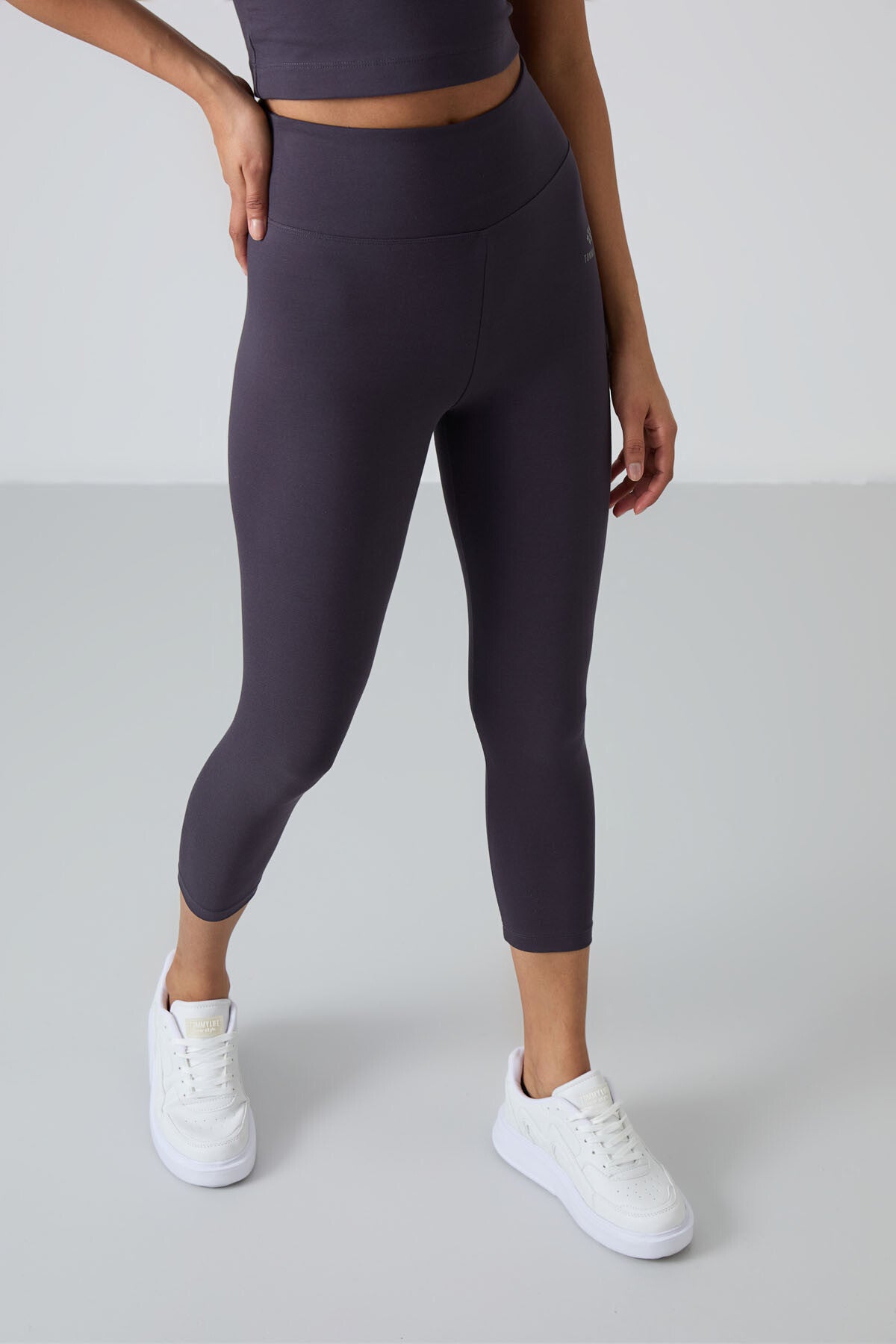 Anthracite high waist capri-crop singlet slim fit women's tights set - 95284