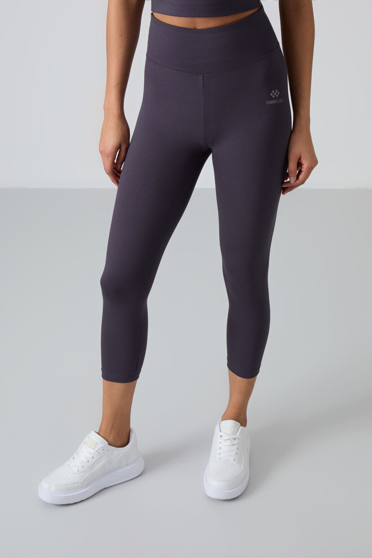 Anthracite high waist capri-crop singlet slim fit women's tights set - 95284