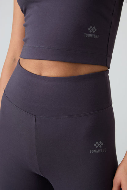 Anthracite high waist capri-crop singlet slim fit women's tights set - 95284