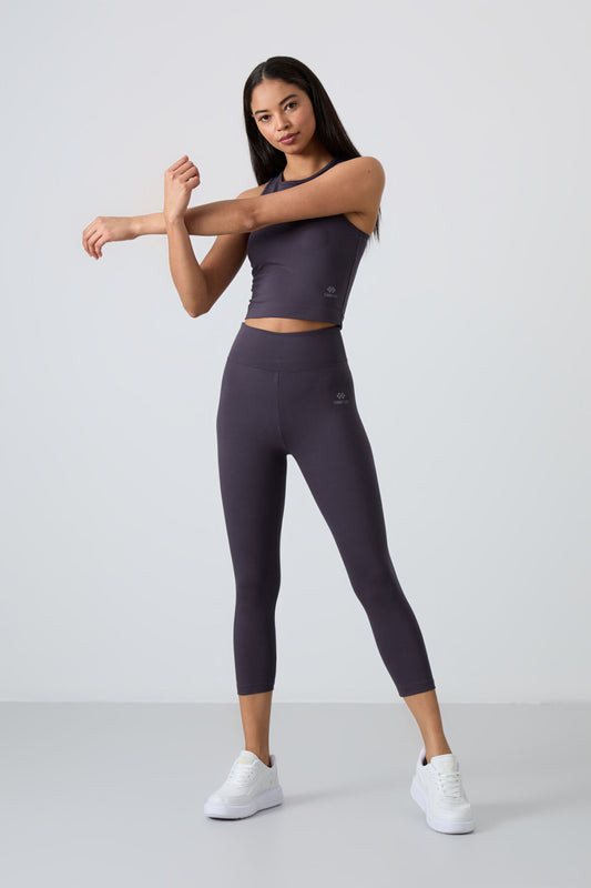 Anthracite high waist capri-crop singlet slim fit women's tights set - 95284