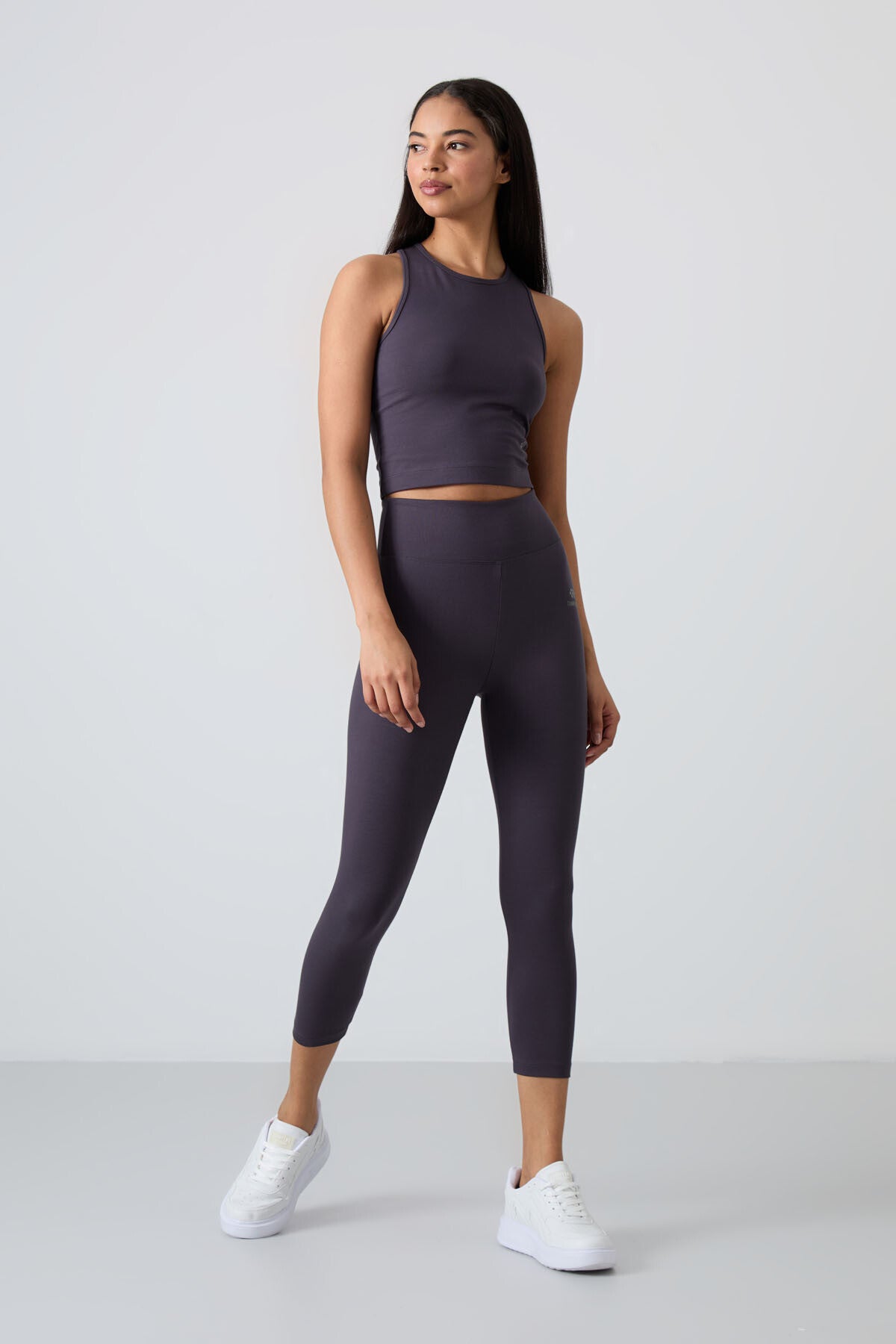 Anthracite high waist capri-crop singlet slim fit women's tights set - 95284