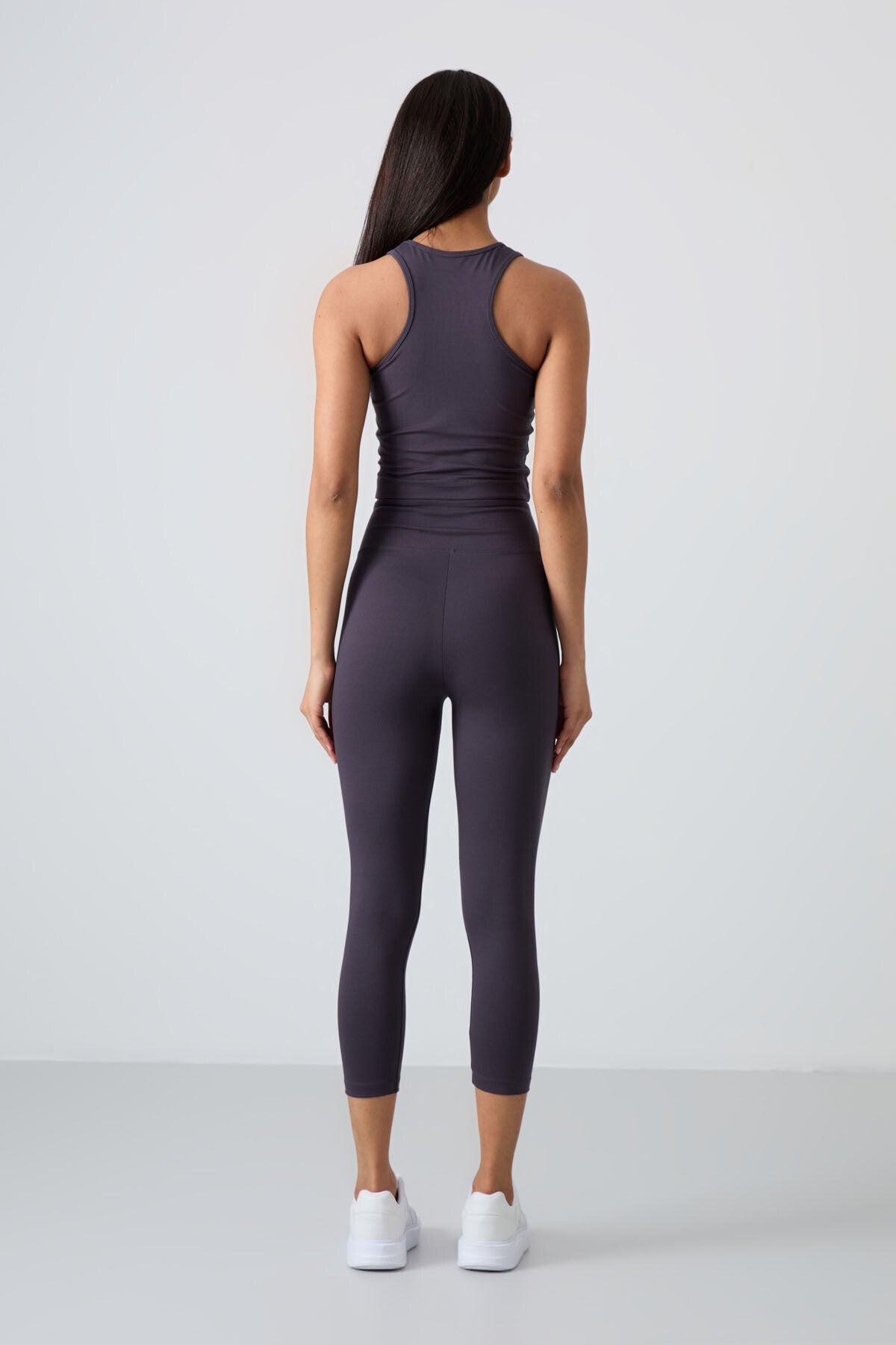 Anthracite high waist capri-crop singlet slim fit women's tights set - 95284