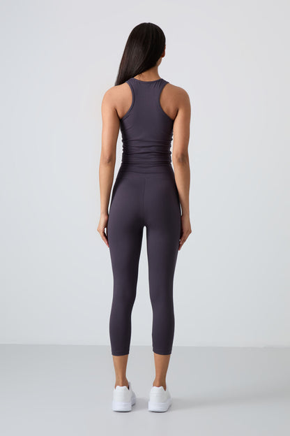 Anthracite high waist capri-crop singlet slim fit women's tights set - 95284