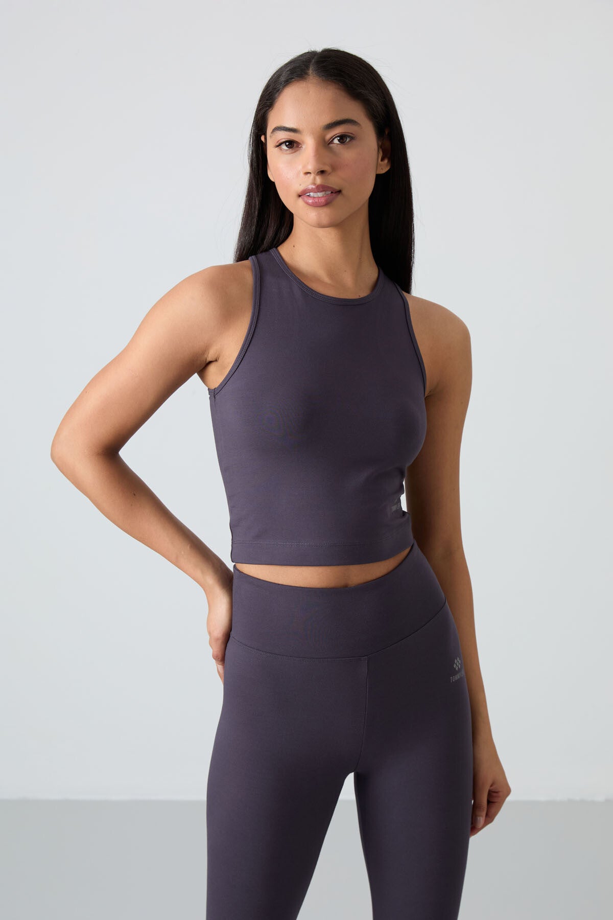 Anthracite high waist capri-crop singlet slim fit women's tights set - 95284