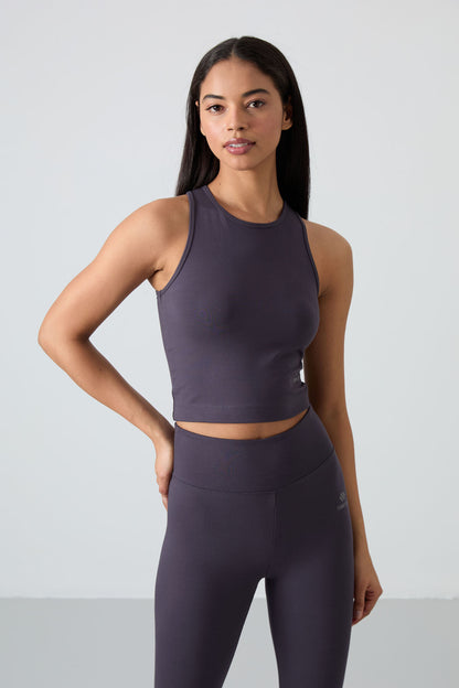 Anthracite high waist capri-crop singlet slim fit women's tights set - 95284