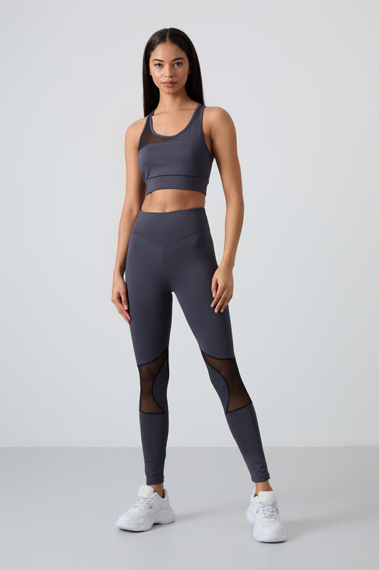 Anthracite Polyester Flexible Standard Fit Performance Women's Tights Set - 95331