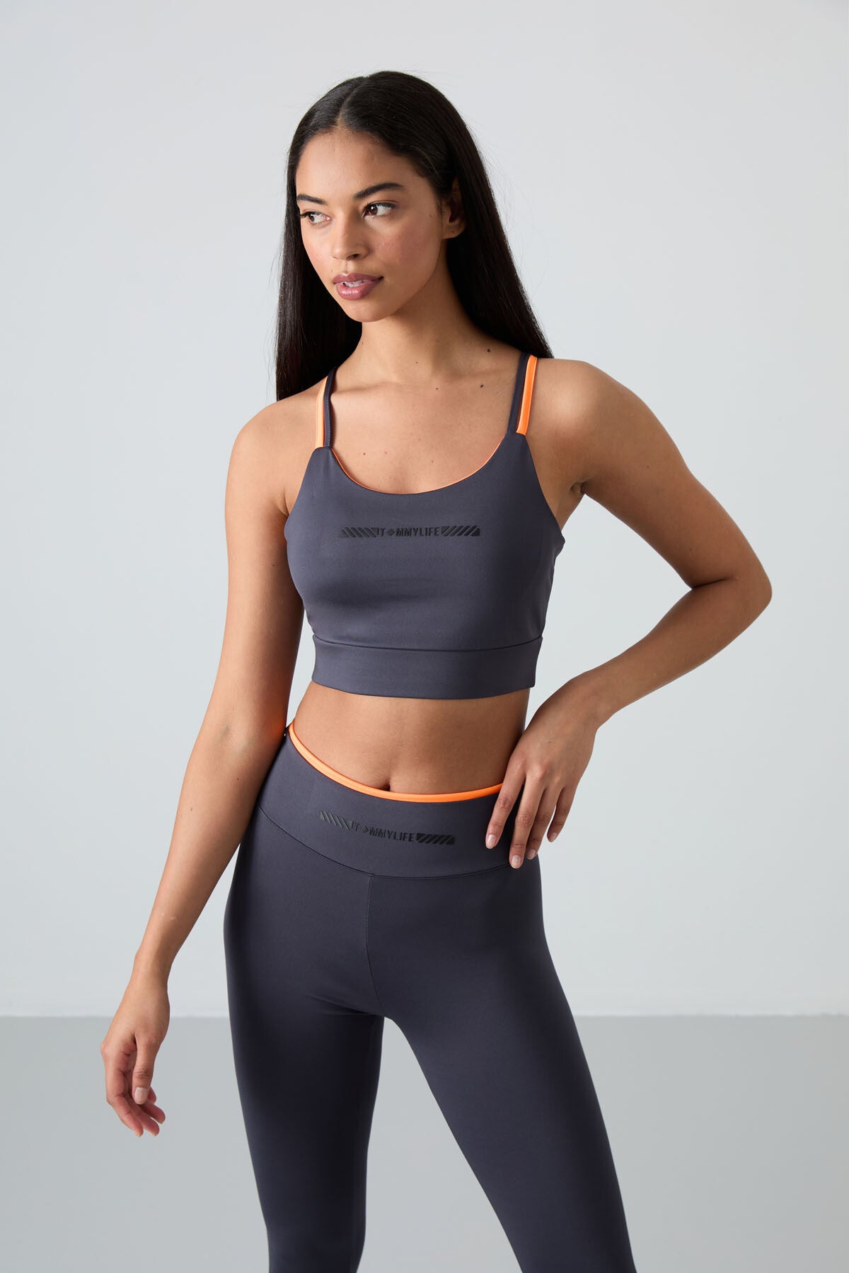 Anthracite Polyester Flexible Standard Fit Performance Women's Tights Set - 95333
