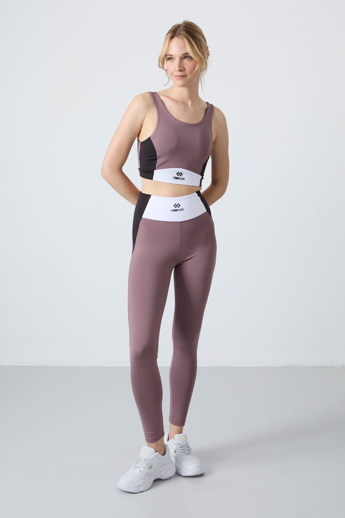 Dried Rose Polyester Flexible Standard Fit Performance Women's Tights Set - 95334