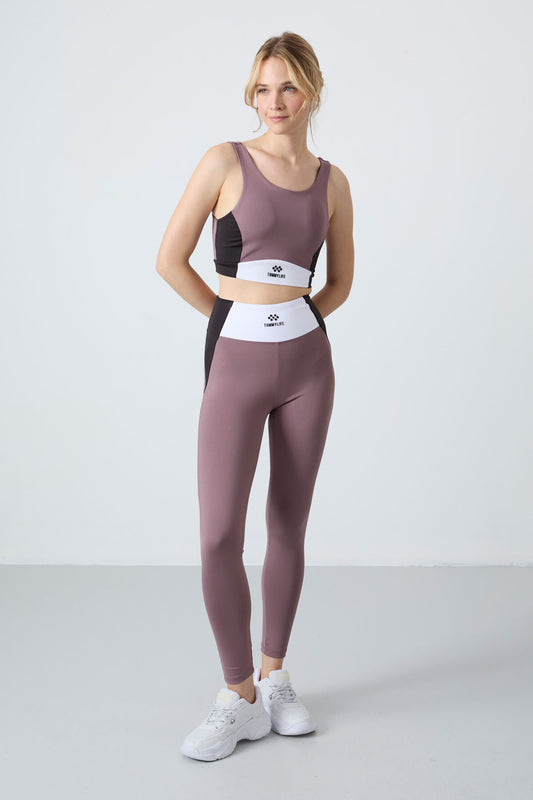 Dried Rose Polyester Flexible Standard Fit Performance Women's Tights Set - 95334