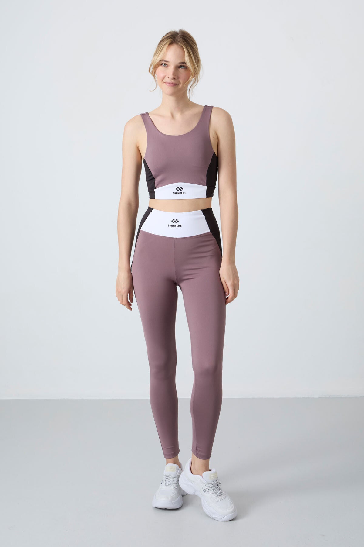 Dried Rose Polyester Flexible Standard Fit Performance Women's Tights Set - 95334
