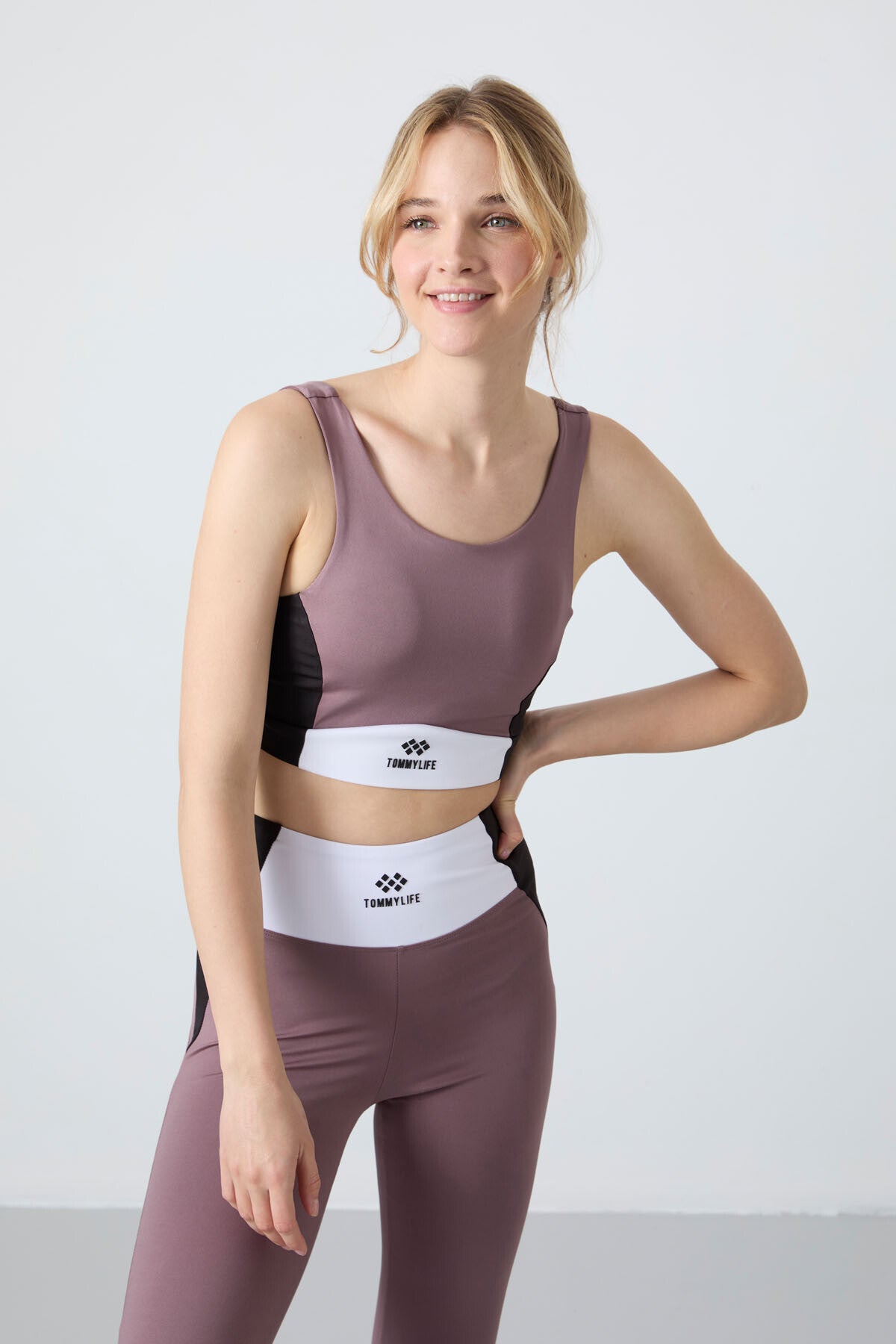 Dried Rose Polyester Flexible Standard Fit Performance Women's Tights Set - 95334