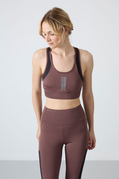 Coffee Brown Polyester Flexible Standard Fit Performance Women's Tights Set - 95332