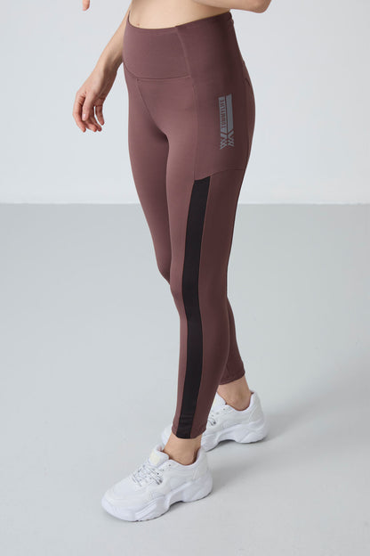 Coffee Brown Polyester Flexible Standard Fit Performance Women's Tights Set - 95332