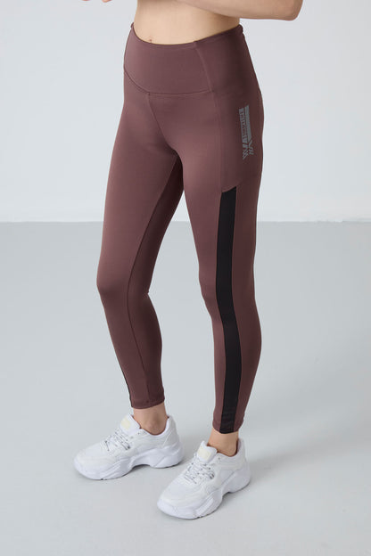Coffee Brown Polyester Flexible Standard Fit Performance Women's Tights Set - 95332
