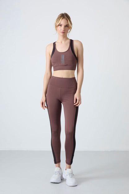 Coffee Brown Polyester Flexible Standard Fit Performance Women's Tights Set - 95332
