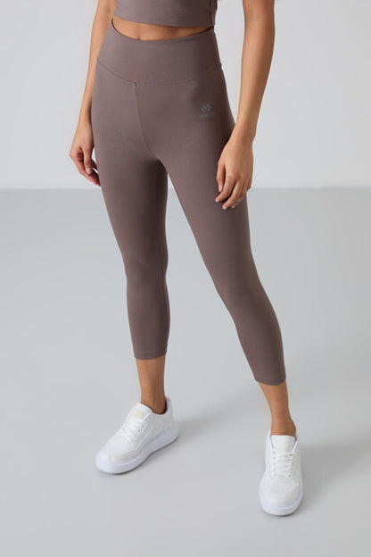 Brown High Waist Capri-Crop Singlet Slim Fit Women's Tights Set - 95284