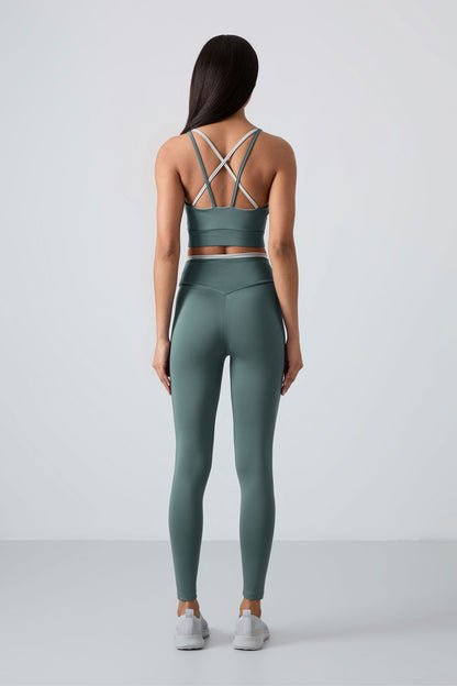 Mint Green Polyester Flexible Standard Fit Performance Women's Tights Set - 95333