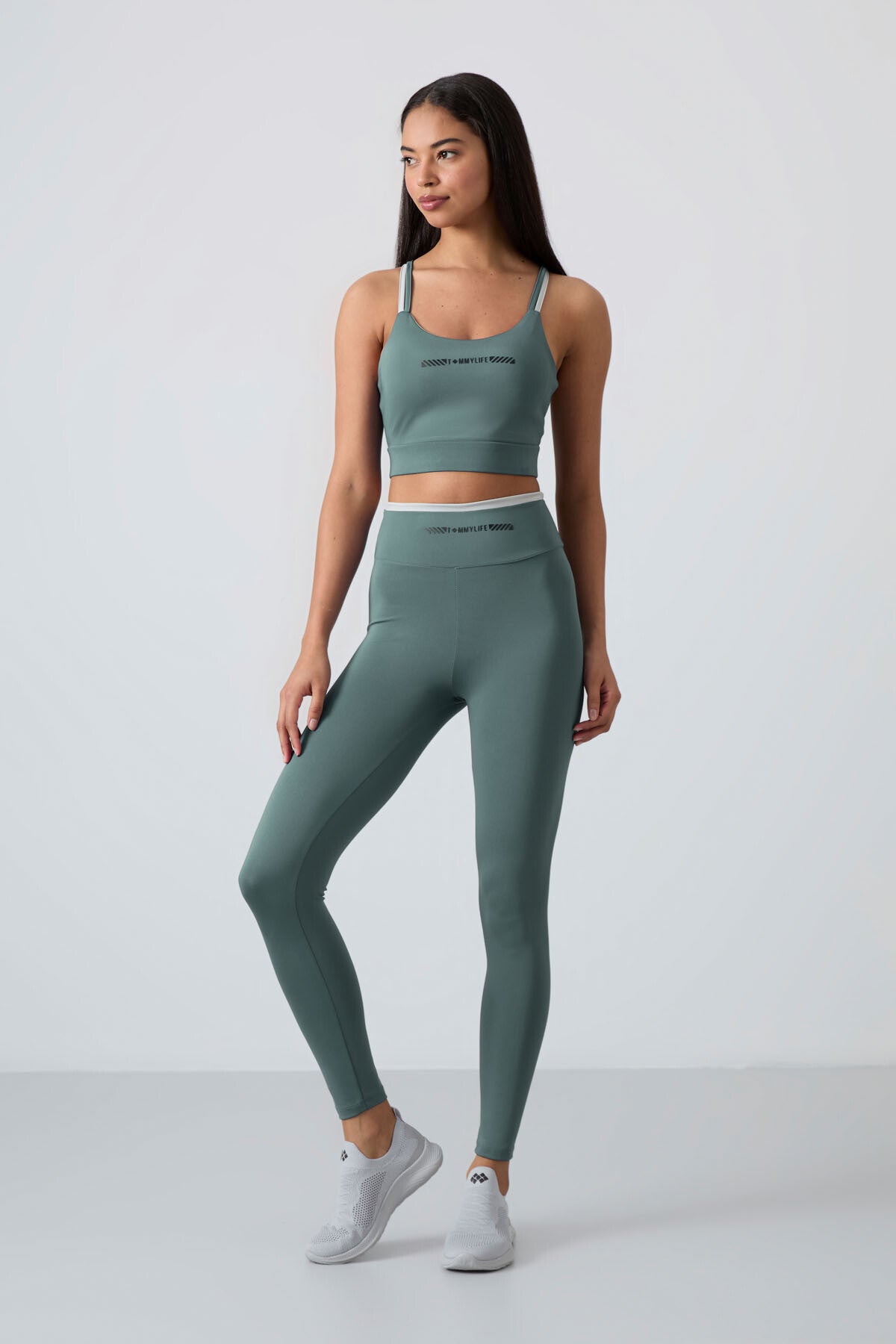 Mint Green Polyester Flexible Standard Fit Performance Women's Tights Set - 95333