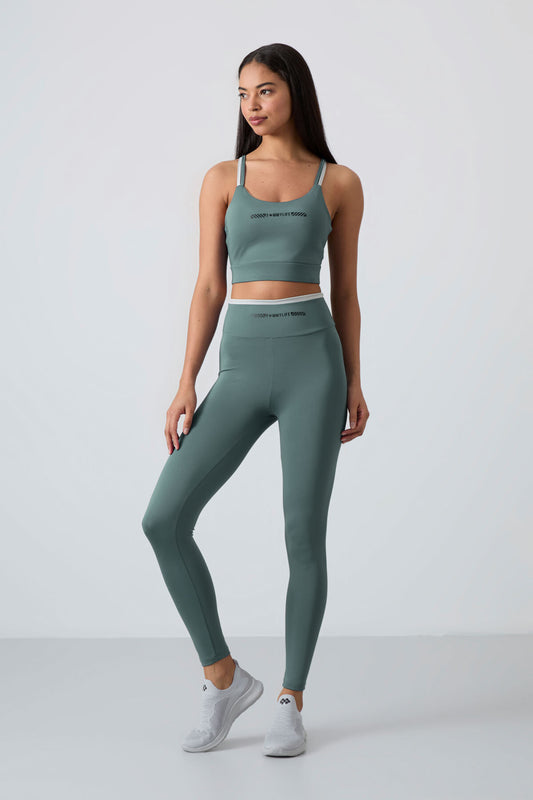 Mint Green Polyester Flexible Standard Fit Performance Women's Tights Set - 95333