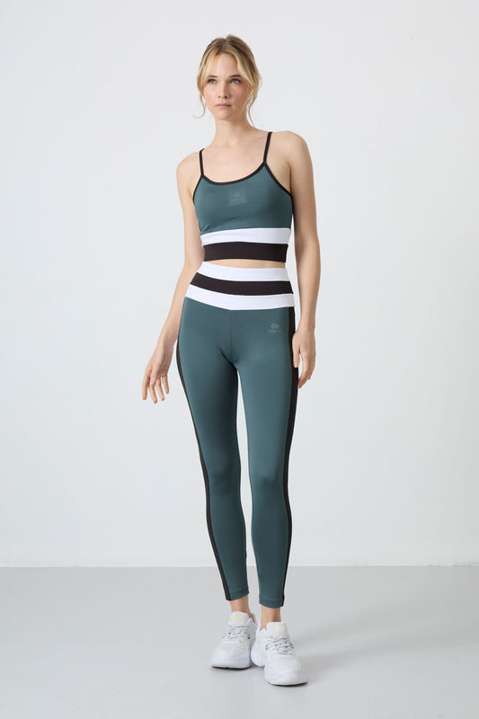 Forest Green Polyester Flexible Standard Fit Performance Women's Tights Set - 95335