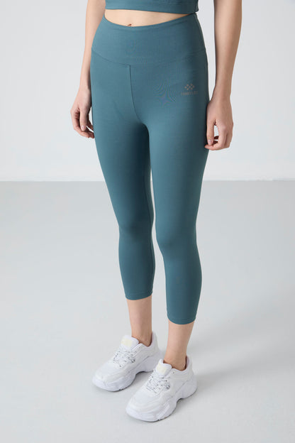 Forest Green High Waist Capri-Crop Singlet Slim Fit Women's Tights Set - 95284