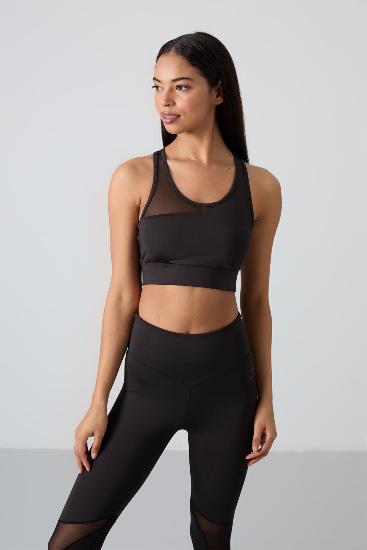Black Polyester Flexible Standard Fit Performance Women's Tights Set - 95331