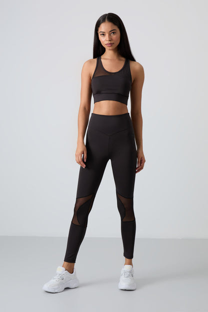 Black Polyester Flexible Standard Fit Performance Women's Tights Set - 95331